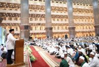 Prabowo Subianto memberi sambutan acara Majelis Riyadul Jannah. 