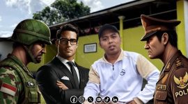 Foto. Ilustrasi (Jenderal, Polri dan Pengusaha) dan Pimred nusainsider.com Toifur Ali wafa (Kaos Kerah putih). 