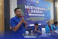 Foto. Ketua Terpilih, Khairul Umam S,Pd saat menyampaikan Sambutannya usai terpilih sebagai ketua DPD KNPI Sumenep, Selasa 9 September 2025.