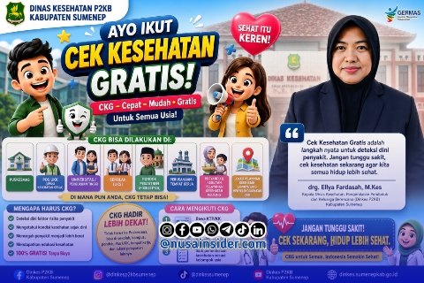 Foto. Flayer Cek kesehatan gratis, Dinkes P2KB Sumenep Drg Ellya Fardasah, M.Kes
