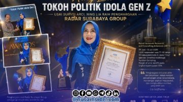 Foto. Dr Lia Istifhama Anggota DPD RI saat menerima penghargaan di Radar surabaya Group
