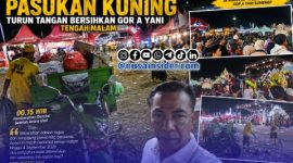 Foto. Kepala DLH Sumenep, Anwar Syahroni yusuf saat mendampingi Pasukan Kuning bersih-bersih Sampah Plastik usai Pagelaran Madura culture Festival #4 di GOR A Yani