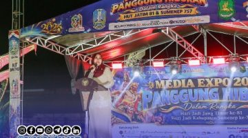 Foto. Orasi Ilmiah Senator DPD RI Dr Lia Istifhama S.Sos., S.Sos.i., M.E.I dalam Kegiatan Media Expo 2026 rangkaian Hari Jadi Provinsi Jawa Timur ke-81 dan Hari jadi Kabupaten Sumenep ke-757